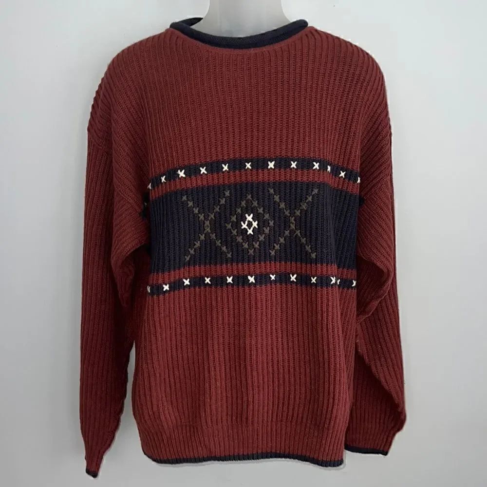 Men’s M Robert Bruce vintage Thick chunky knit sweater hand stitched detail